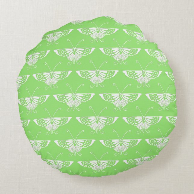 Gestormde Deco-vlinder - kalkgroen Rond Kussen (Achterkant)