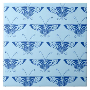 Gestormde Deco-vlinder - kobalt en bleek blauw Tegeltje