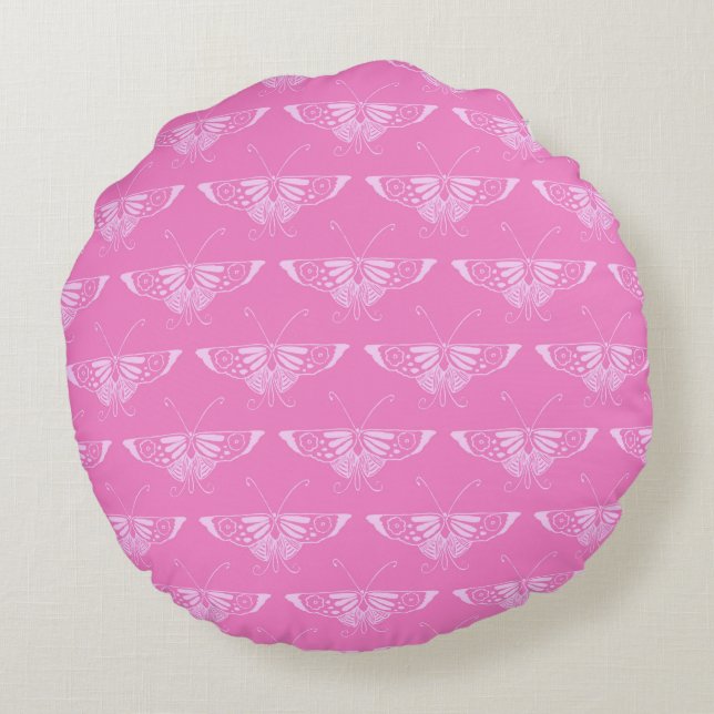 Gestormde Deco-vlinder - orchidee roze Rond Kussen (Achterkant)