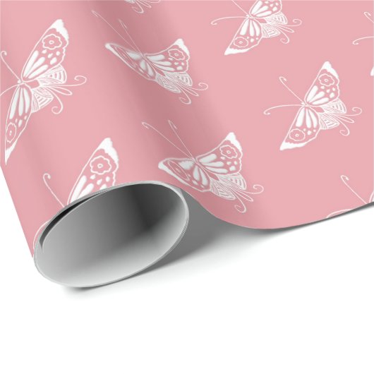 Gestormde Deco-vlinder - shell roze Cadeaupapier (Rol Hoek)