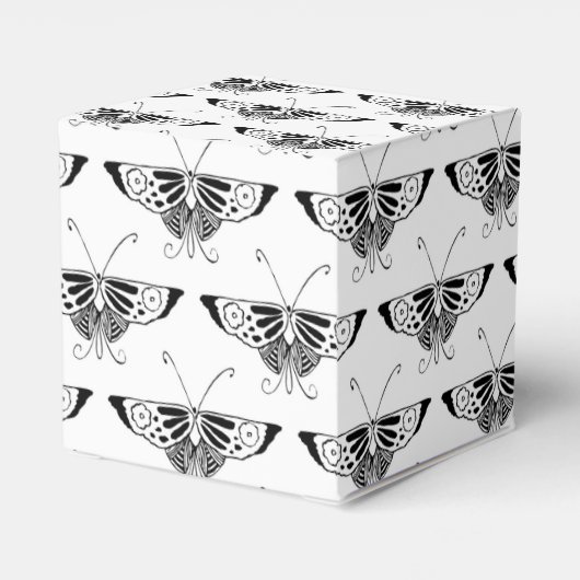 Gestormde Deco-vlinder - wit en zwart Bedankdoosjes (Achterkant)