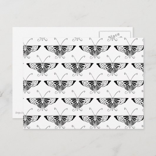 Gestormde Deco-vlinder - wit en zwart Briefkaart (Voorkant / Achterkant)