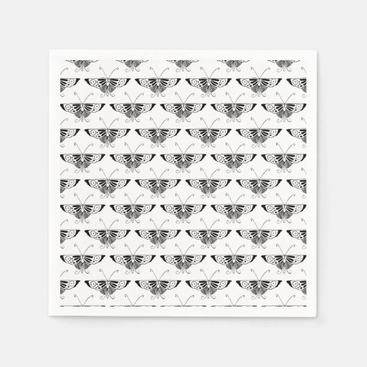Gestormde Deco-vlinder - wit en zwart Servetten (Voorkant)