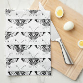 Gestormde Deco-vlinder - wit en zwart Theedoek (Quarter Fold)