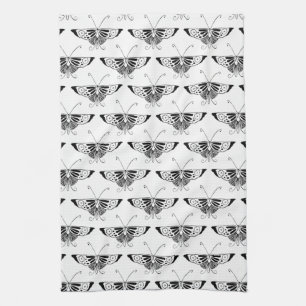 Gestormde Deco-vlinder - wit en zwart Theedoek
