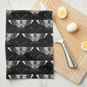 Gestormde Deco-vlinder - zwart-wit Theedoek (Quarter Fold)
