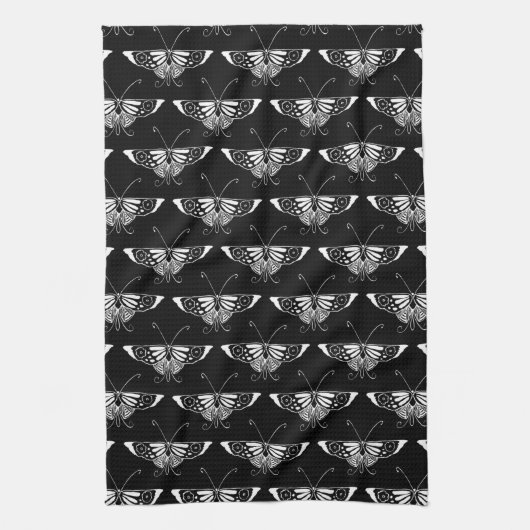 Gestormde Deco-vlinder - zwart-wit Theedoek (Verticaal)