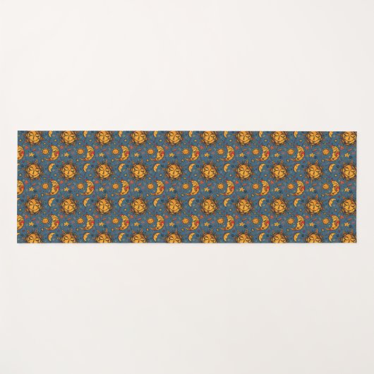 Gestormde hand Drawn Boho Sun Moon Stars Blue Yogamat (Voorkant (horizontaal))