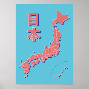 Gestormde Kaart van Japan Poster
