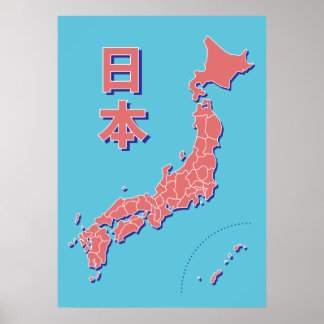 Gestormde Kaart van Japan Poster
