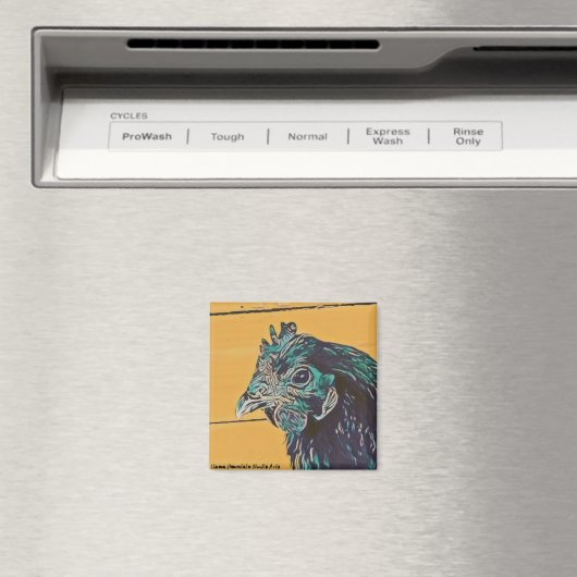 Gestormde kip #1 blauwgroen magneet (Insitu (Vaatwasser))