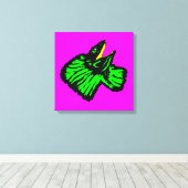 Gestormde Neon Green Frilled-nek hazard Canvas Afdruk (Insitu (Houten vloer))
