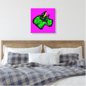 Gestormde Neon Green Frilled-nek hazard Canvas Afdruk (Insitu (Slaapkamer))