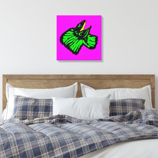 Gestormde Neon Green Frilled-nek hazard Canvas Afdruk (Insitu (Slaapkamer))