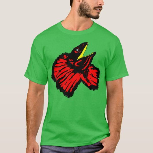 Gestormde Neon Red Frilled-nekhagedis T-shirt (Voorkant)
