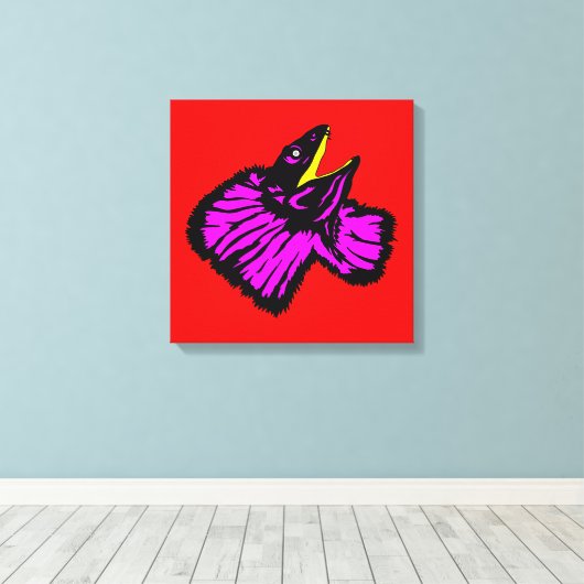 Gestormde neonroze nekhagedis canvas afdruk (Insitu (Houten vloer))