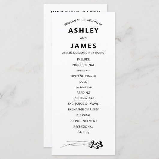 Gestormde peacock Feather Modern Wedding Programmakaart (Voorkant / Achterkant)