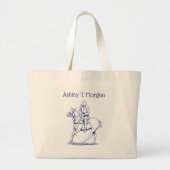 Gestormde polospeler op paardtekening #2 Blauw Grote Tote Bag (Voorkant)