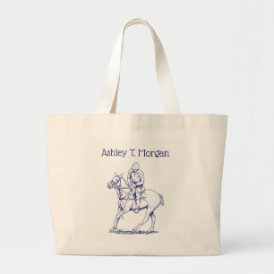 Gestormde polospeler op paardtekening #2 Blauw Grote Tote Bag