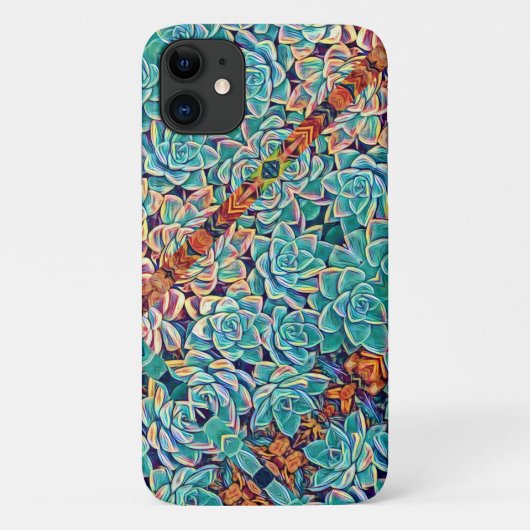 Gestormde Succulents Bleek Green iPhone 11 Hoesje (Achterkant)