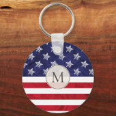 Gestormde witte blauwe Amerikaanse vlag monogramme Sleutelhanger (Voorkant)