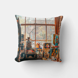 GESTORTE PLUSH TOYS OP BROWN WOODEN SHELF KUSSEN