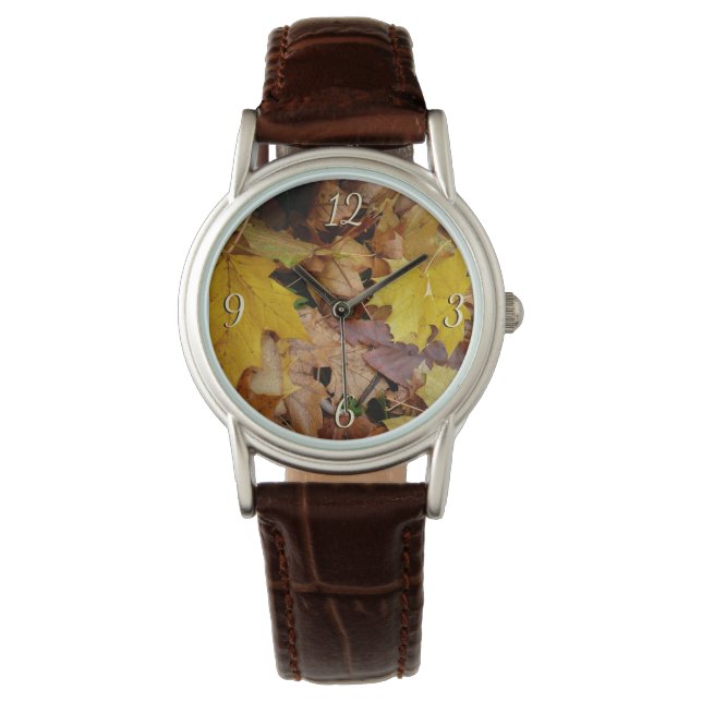 Gestorven Maple laat Yellow Autumn Natuur Horloge (Voorkant)