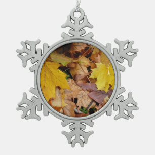 Gestorven Maple laat Yellow Autumn Natuur Tin Sneeuwvlok Ornament