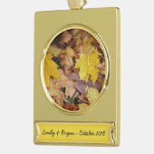 Gestorven Maple laat Yellow Autumn Natuur Verguld Banner Ornament (Links)