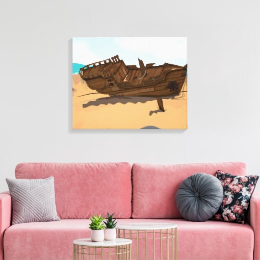 Gestrand wrak canvas afdruk (Insitu (Woonkamer))