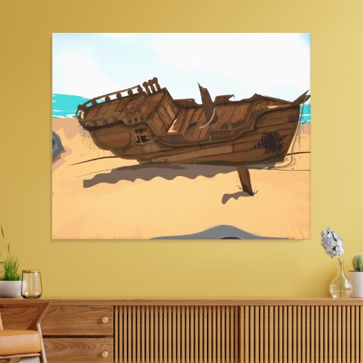 Gestrand wrak canvas afdruk (Insitu (Woonkamer))