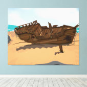 Gestrand wrak canvas afdruk (Insitu (Houten vloer))
