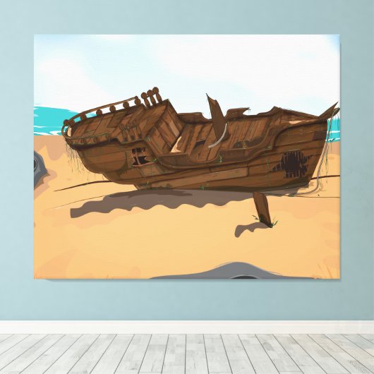 Gestrand wrak canvas afdruk (Insitu (Houten vloer))