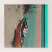 Gestrandde boot op een zandstrand | AI gegenereerd Legpuzzel (Horizontaal)
