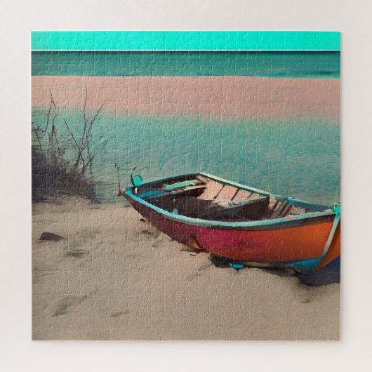 Gestrandde boot op een zandstrand | AI gegenereerd Legpuzzel (Verticaal)