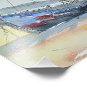 Gestrande Blauwe Vissersboot Foto Afdruk (Hoek)