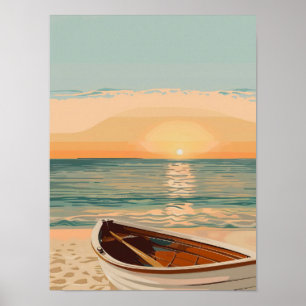 Gestrande boot bij zonsondergang poster