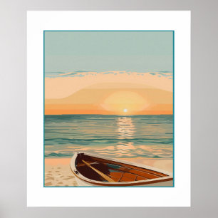 Gestrande boot bij zonsondergang poster