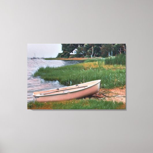 Gestrande roeiboot tussen de rieten canvas afdruk (Voorkant)