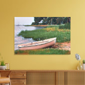 Gestrande roeiboot tussen de rieten canvas afdruk (Insitu (Woonkamer))