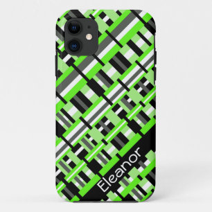 Gestreefd in Lime Green, Black & Grey Personalized iPhone 11 Hoesje