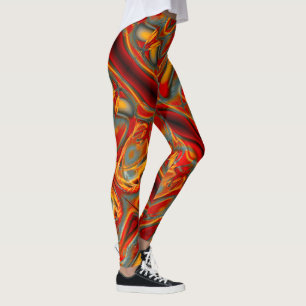 Gestreefde wijnstokken, oranje aan rood op grijs leggings