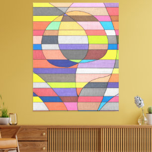 Gestreept Abstract met Kleurrijke Ovalen en Rondin Canvas Afdruk