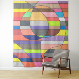 Gestreept Abstract met Kleurrijke Ovalen en Rondin Wandkleed