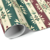 Gestreept abstract patroon- bordeaux, groen, ivoor cadeaupapier (Rol Hoek)