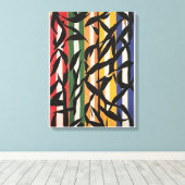 Gestreept Abstract schilderij met bladeren Canvas Afdruk (Insitu (Houten vloer))