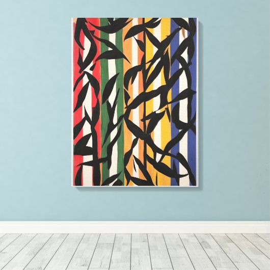Gestreept Abstract schilderij met bladeren Canvas Afdruk (Insitu (Houten vloer))