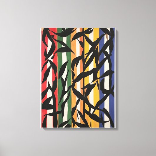 Gestreept Abstract schilderij met bladeren Canvas Afdruk (Voorkant)