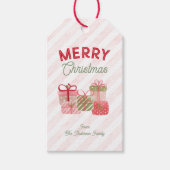 Gestreept Aquarel Cadeaus Prettig Kerstfeest Cadeaulabel (Voorkant)