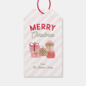 Gestreept Aquarel Cadeaus Prettig Kerstfeest Cadeaulabel (Achterkant)